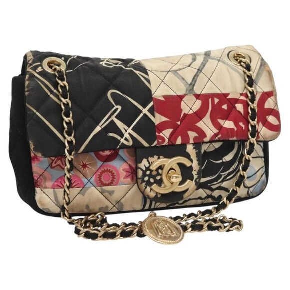 CHANEL Mini Matelasse 20 Chain Shoulder Bag Silk Multicolor Gold CC Auth BA2634 - Picture 1 of 14